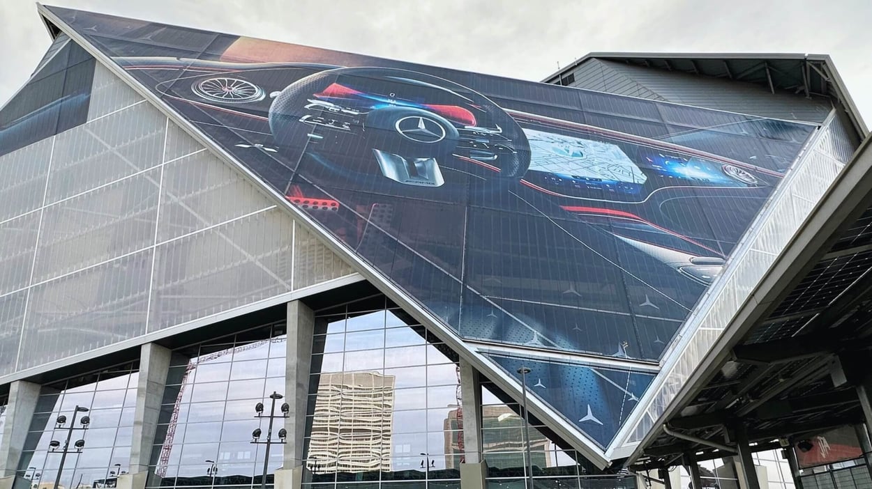 The Mercedes Benz Stadium Building Wrap Marvel